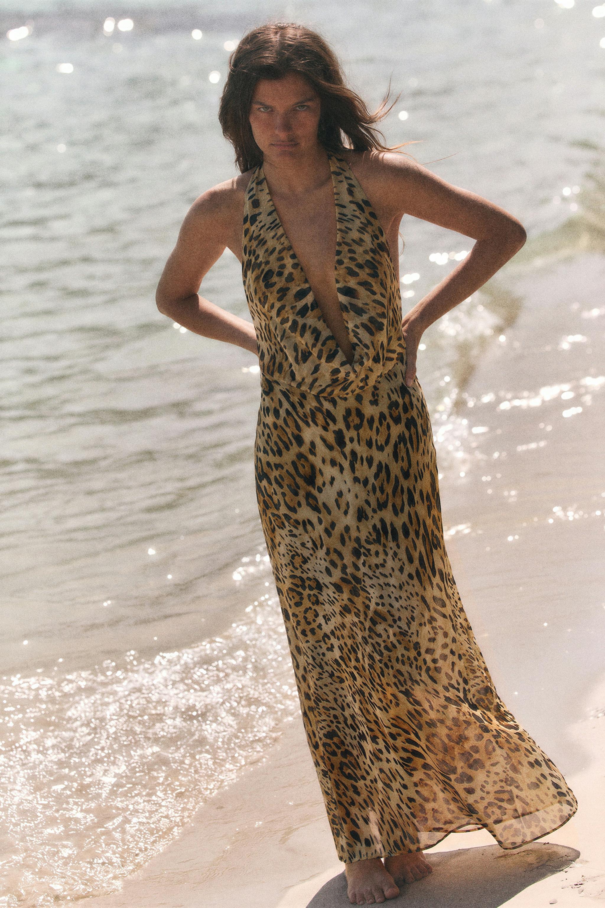 ANIMAL PRINT GEORGETTE HALTER LONG DRESS